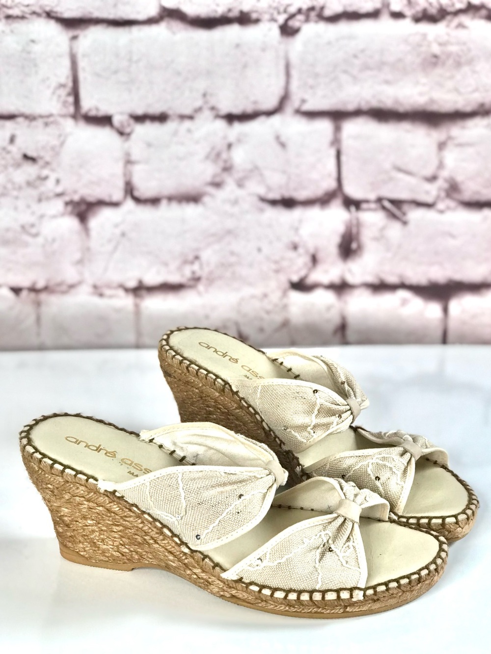 ANDRE ASSOUS Jute Espadrilles canvas wedge Beige Size 10 - Picture 16 of 16